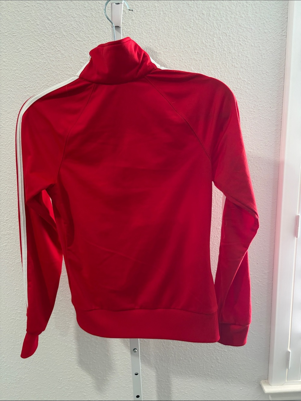 adidas Red Track Jacket with White Signature Stripes - Picture 6 of 6